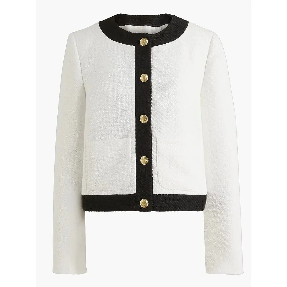 J.Crew White&Black Long Sleeve Button Front Tweed Lady Jacket Sz.10